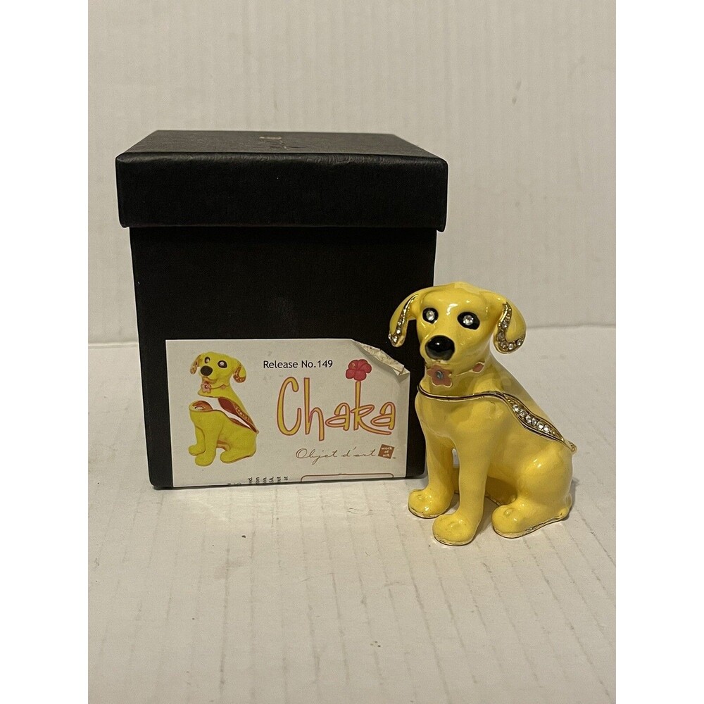 Bejeweled Work of Art Enamel Austrian Crystal Chaka Lab Puppy Dog Trinket Box
